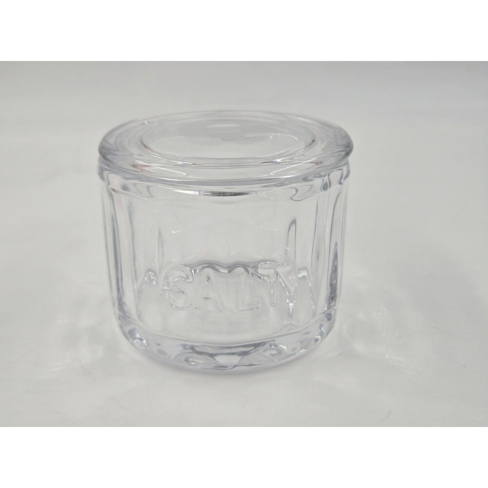 Clear Glass Salt Cellar w Lid Salt Storage Container Salt Box Kitchen Farmhouse